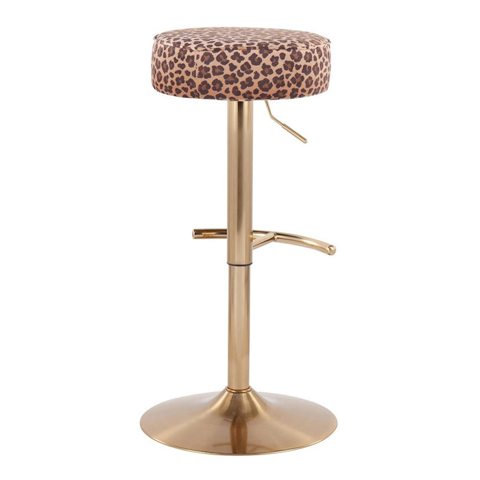 LumiSource Velvet Dot Barstool in Gold Metal/Leopard Velvet