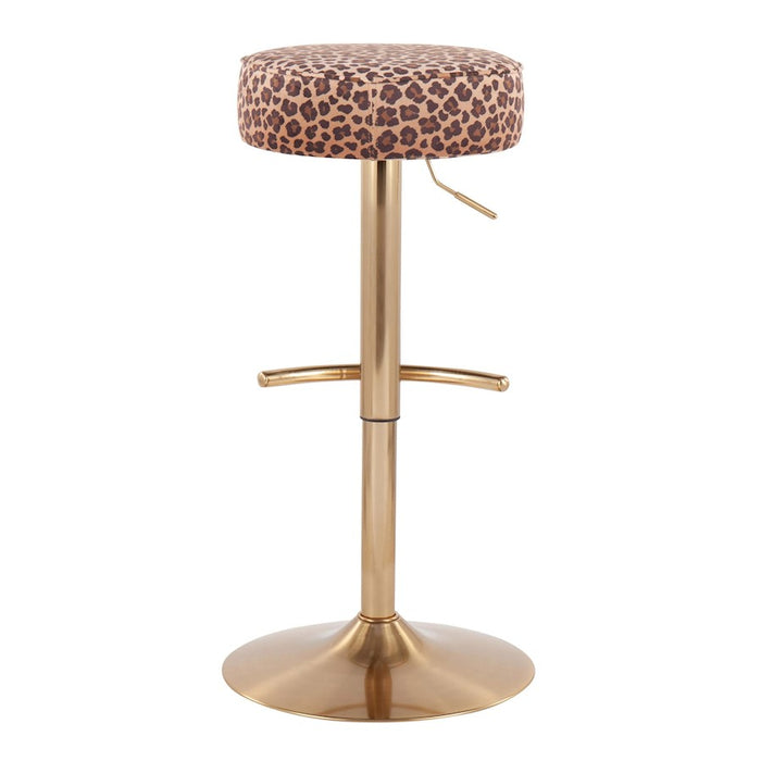 LumiSource Velvet Dot Barstool in Gold Metal/Leopard Velvet
