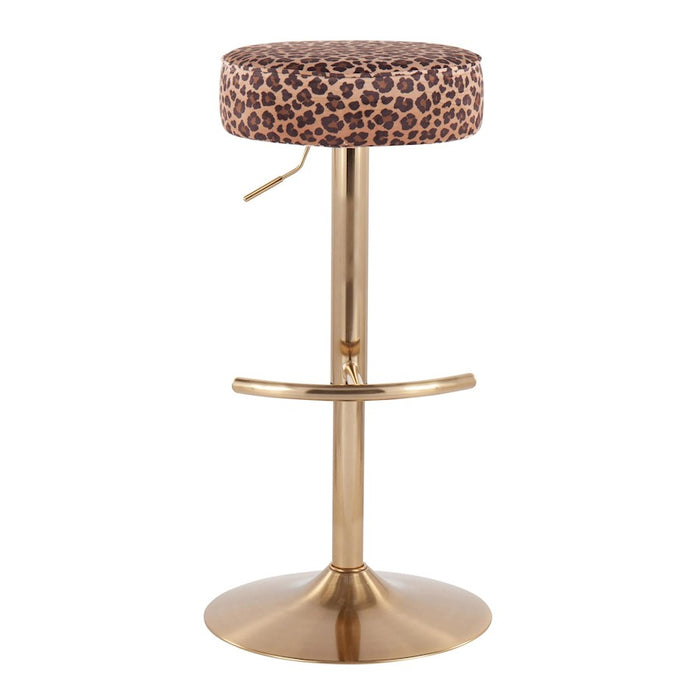 LumiSource Velvet Dot Barstool in Gold Metal/Leopard Velvet