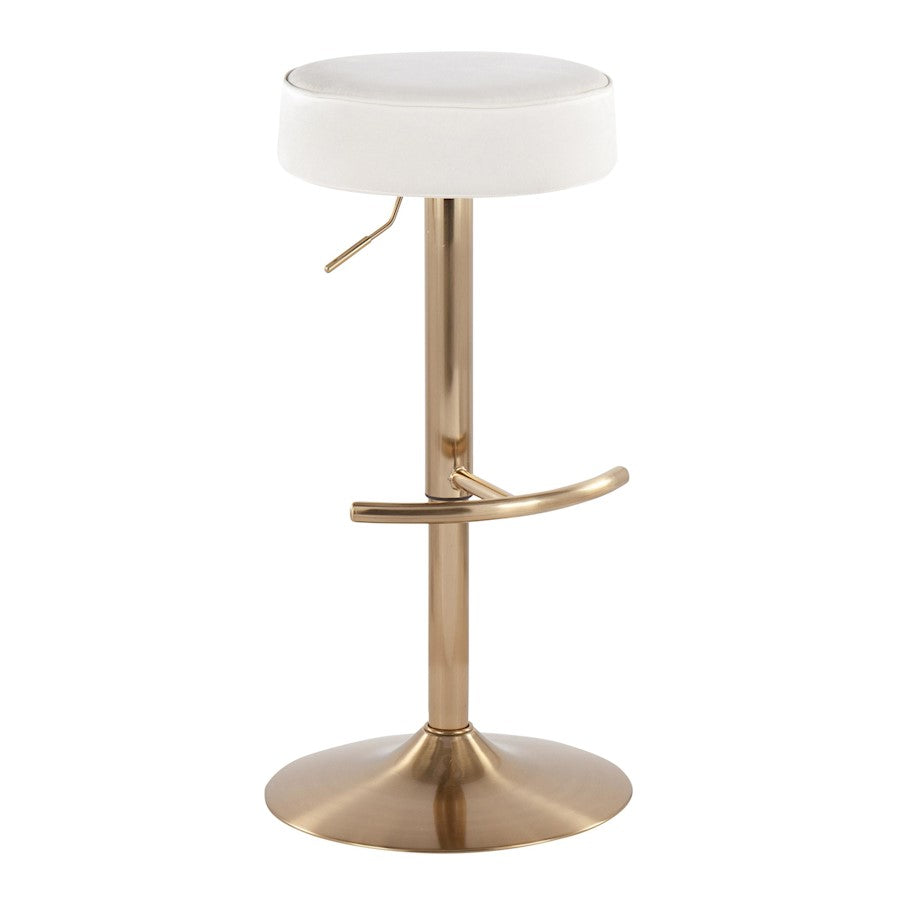 LumiSource Velvet Dot Barstool in Gold Metal/White Velvet - BS-DOTAUVW