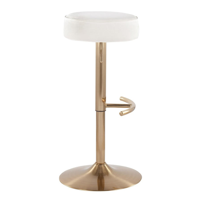 LumiSource Velvet Dot Barstool in Gold Metal/White Velvet