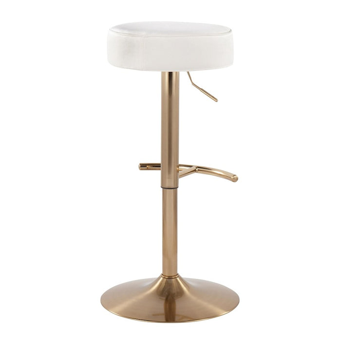 LumiSource Velvet Dot Barstool in Gold Metal/White Velvet