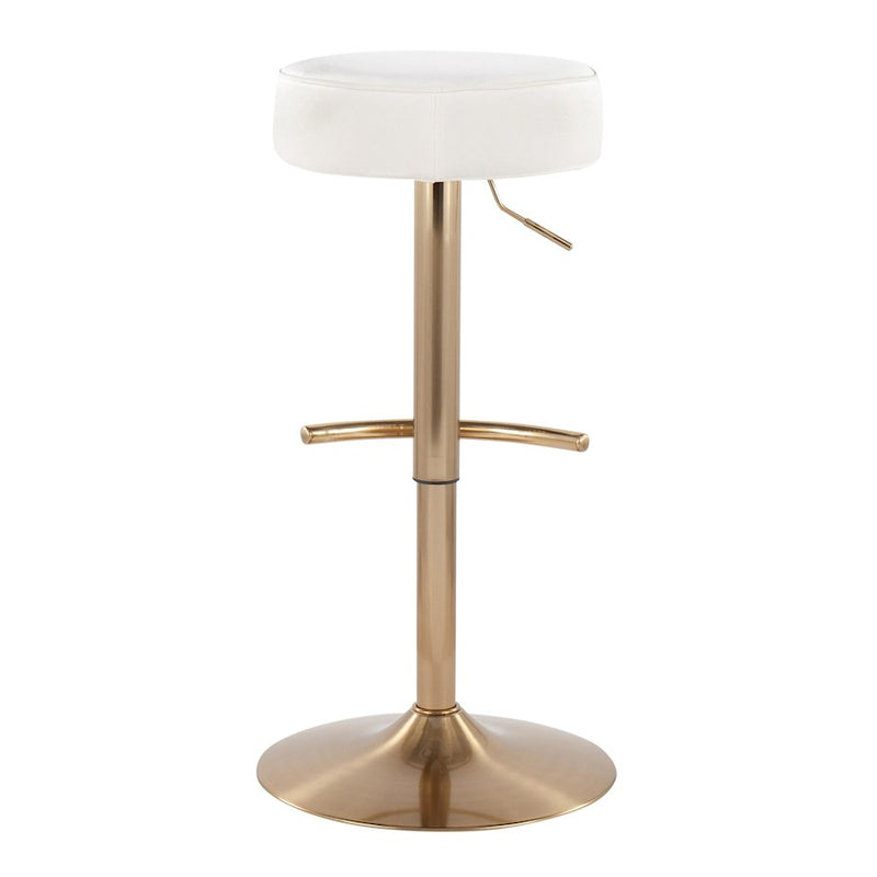 LumiSource Velvet Dot Barstool in Gold Metal/White Velvet