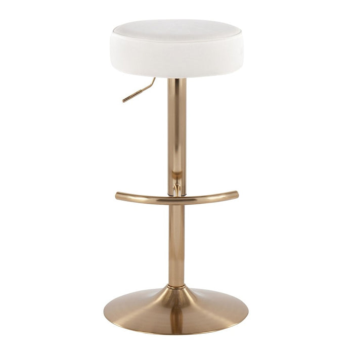 LumiSource Velvet Dot Barstool in Gold Metal/White Velvet