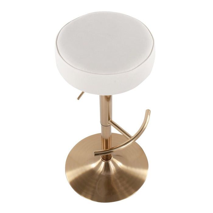 LumiSource Velvet Dot Barstool in Gold Metal/White Velvet