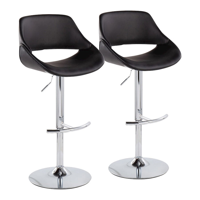 LumiSource Fabrico Adjustable Bar Stool Set of 2 | Contemporary Chrome & Black PU Leather | Kitchen Island & Home Bar | Model BS-FABRICOPU-RT2CHRMBK2