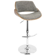 LumiSource Fabrizzi Adjustable Bar Stool | Mid-Century Walnut & Grey Fabric with Chrome Base | Kitchen Island & Home Bar Seating | Model BS-FBZZWL-GY