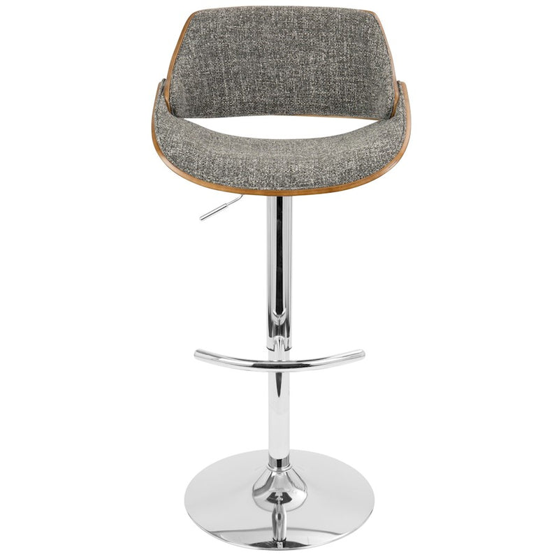 LumiSource Fabrizzi Adjustable Bar Stool | Mid-Century Walnut & Grey Fabric with Chrome Base | Kitchen Island & Home Bar Seating | Model BS-FBZZWL-GY