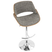 LumiSource Fabrizzi Adjustable Bar Stool | Mid-Century Walnut & Grey Fabric with Chrome Base | Kitchen Island & Home Bar Seating | Model BS-FBZZWL-GY