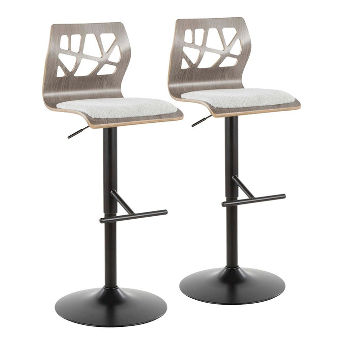 LumiSource Folia Adjustable Barstool, Set/2, Black/Grey - BS-FOLIA2-SWVTLGYLGY2