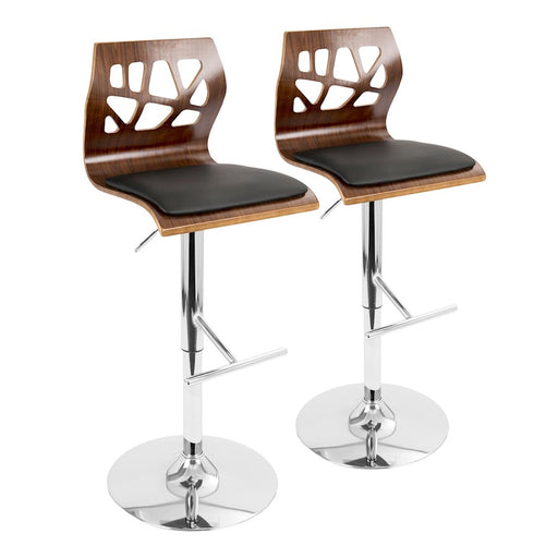 LumiSource Folia Adj Barstool, Set/2, Chrome/Walnut/Black - BS-FOLIA2-SWVTWLBK2
