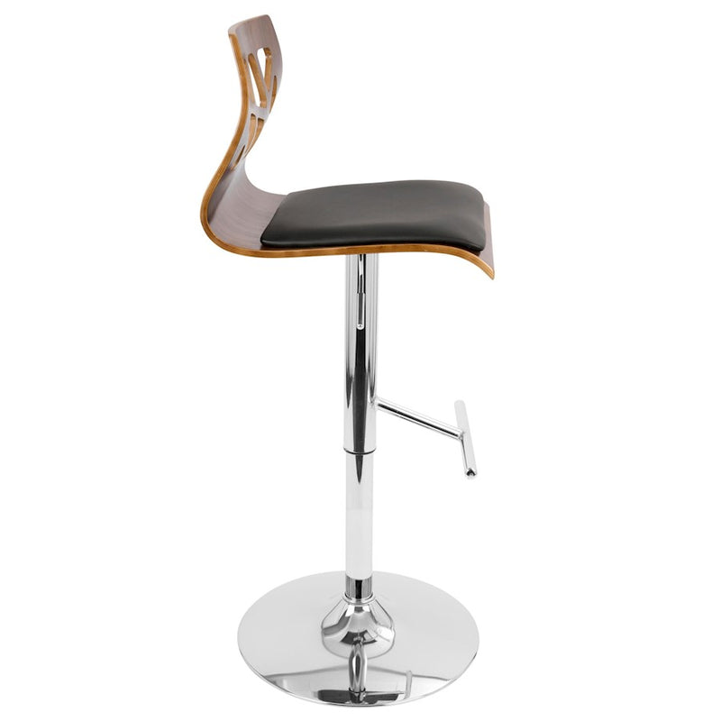 LumiSource Folia Adj Barstool, Set/2, Chrome/Walnut/Black
