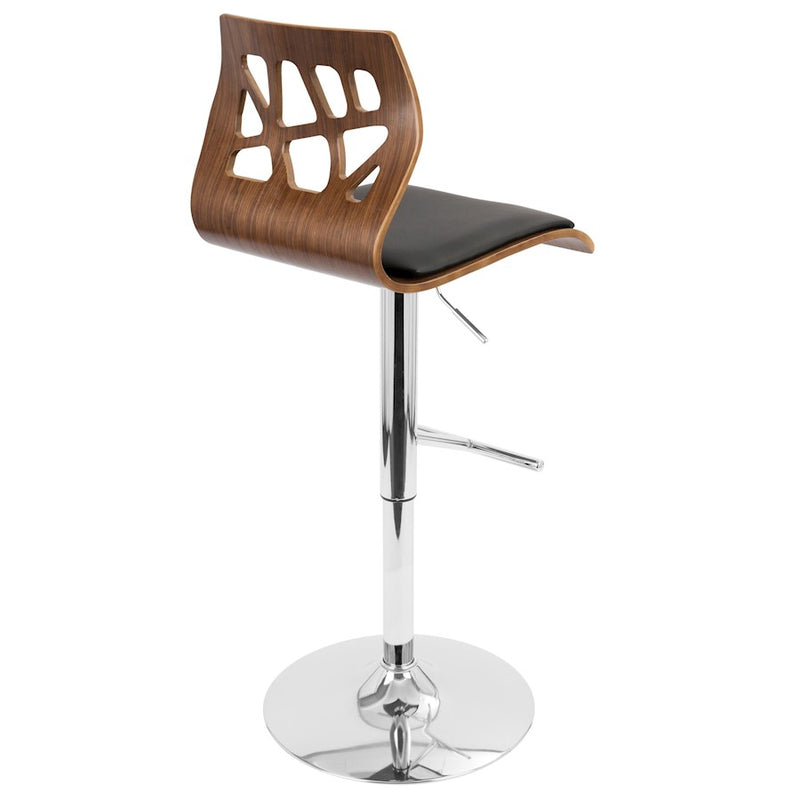 LumiSource Folia Adj Barstool, Set/2, Chrome/Walnut/Black