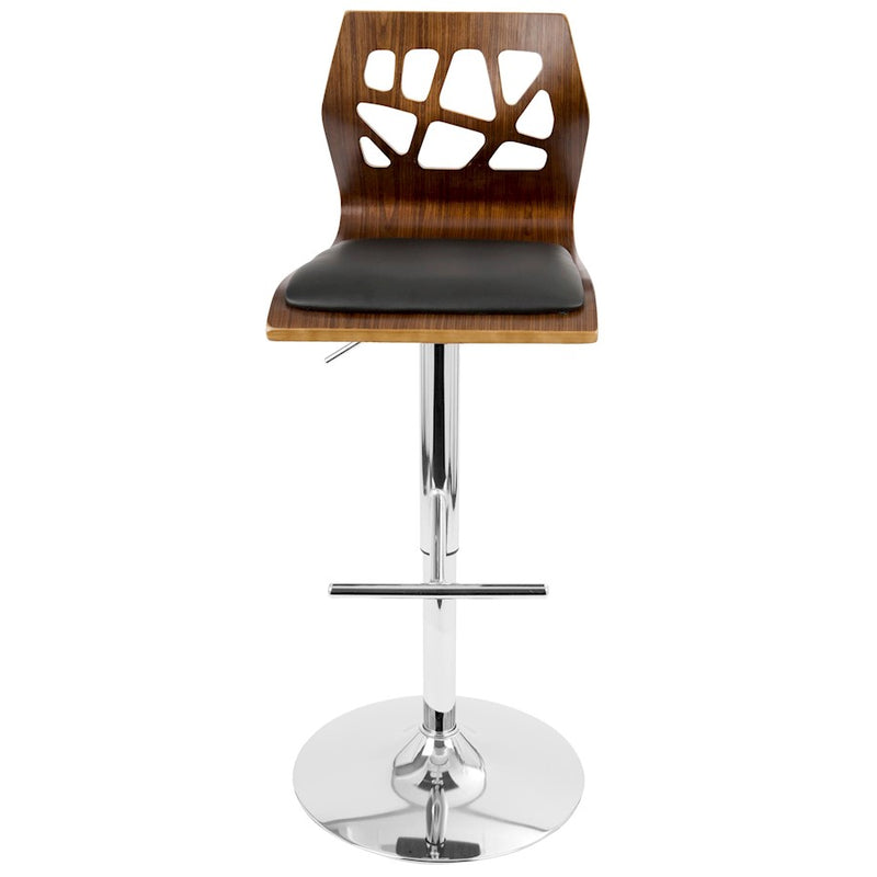 LumiSource Folia Adj Barstool, Set/2, Chrome/Walnut/Black