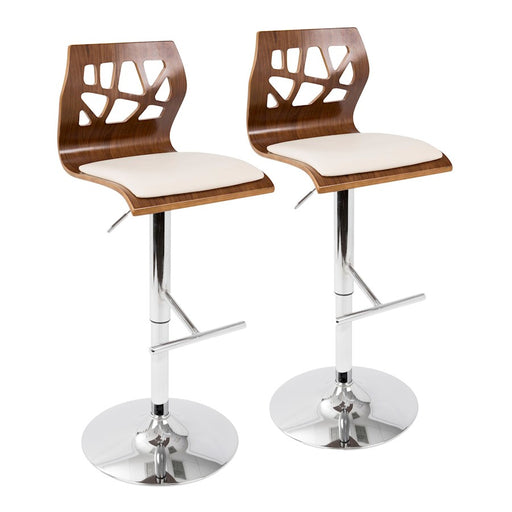 LumiSource Folia Adj Barstool, Set/2, Walnut/Cream/Chrome - BS-FOLIA2-SWVTWLCR2