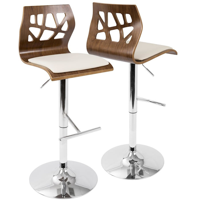 LumiSource Folia Adj Barstool, Set/2, Walnut/Cream/Chrome