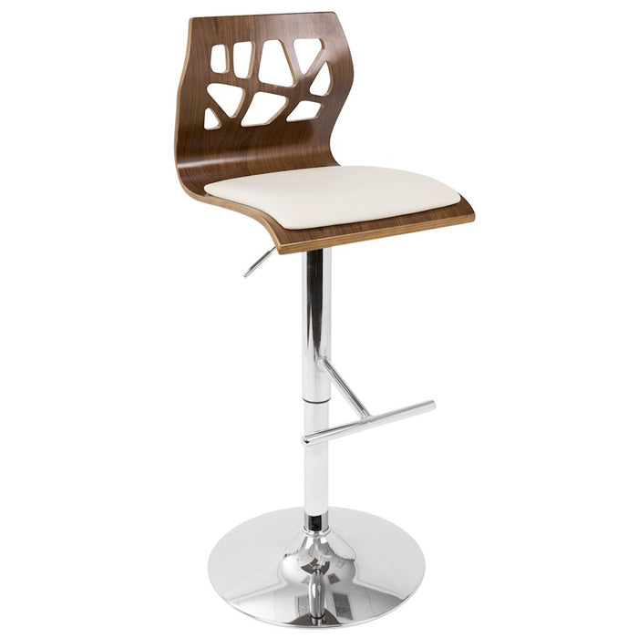 LumiSource Folia Adj Barstool, Set/2, Walnut/Cream/Chrome