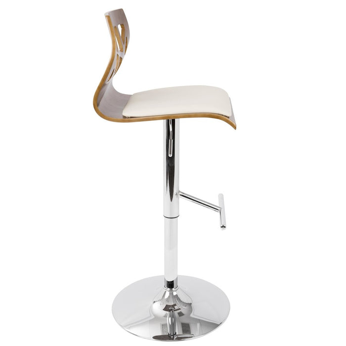 LumiSource Folia Adj Barstool, Set/2, Walnut/Cream/Chrome