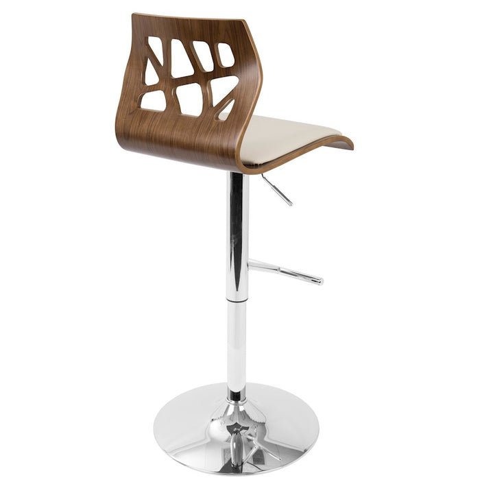 LumiSource Folia Adj Barstool, Set/2, Walnut/Cream/Chrome