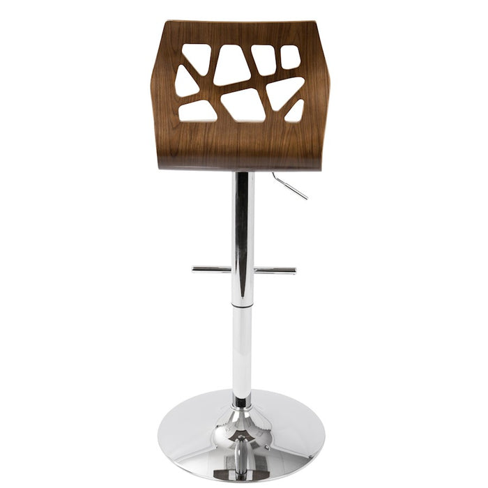 LumiSource Folia Adj Barstool, Set/2, Walnut/Cream/Chrome