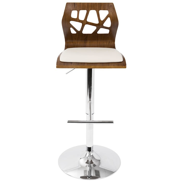 LumiSource Folia Adj Barstool, Set/2, Walnut/Cream/Chrome