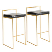 LumiSource Fuji 34in Barstool Set of 2 | Glam Gold Metal and Black Faux Leather | Kitchen Island & Home Bar Seating | Model BS-FUJIAU-BK2