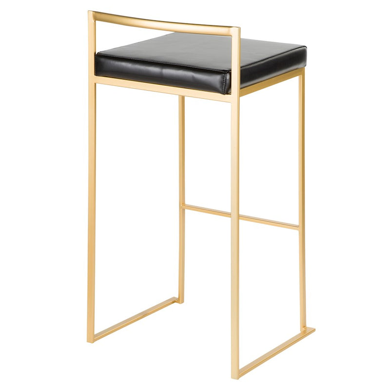 LumiSource Fuji 34in Barstool Set of 2 | Glam Gold Metal and Black Faux Leather | Kitchen Island & Home Bar Seating | Model BS-FUJIAU-BK2