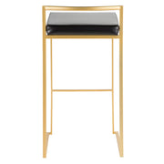 LumiSource Fuji 34in Barstool Set of 2 | Glam Gold Metal and Black Faux Leather | Kitchen Island & Home Bar Seating | Model BS-FUJIAU-BK2