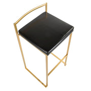 LumiSource Fuji 34in Barstool Set of 2 | Glam Gold Metal and Black Faux Leather | Kitchen Island & Home Bar Seating | Model BS-FUJIAU-BK2
