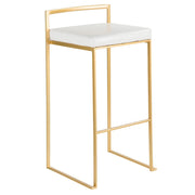 LumiSource Fuji 34in Barstool Set of 2 | Glam Gold Metal and White Faux Leather | Kitchen Island & Home Bar Seating | Model BS-FUJIAU-W2