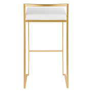 LumiSource Fuji 34in Barstool Set of 2 | Glam Gold Metal and White Faux Leather | Kitchen Island & Home Bar Seating | Model BS-FUJIAU-W2