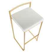 LumiSource Fuji 34in Barstool Set of 2 | Glam Gold Metal and White Faux Leather | Kitchen Island & Home Bar Seating | Model BS-FUJIAU-W2