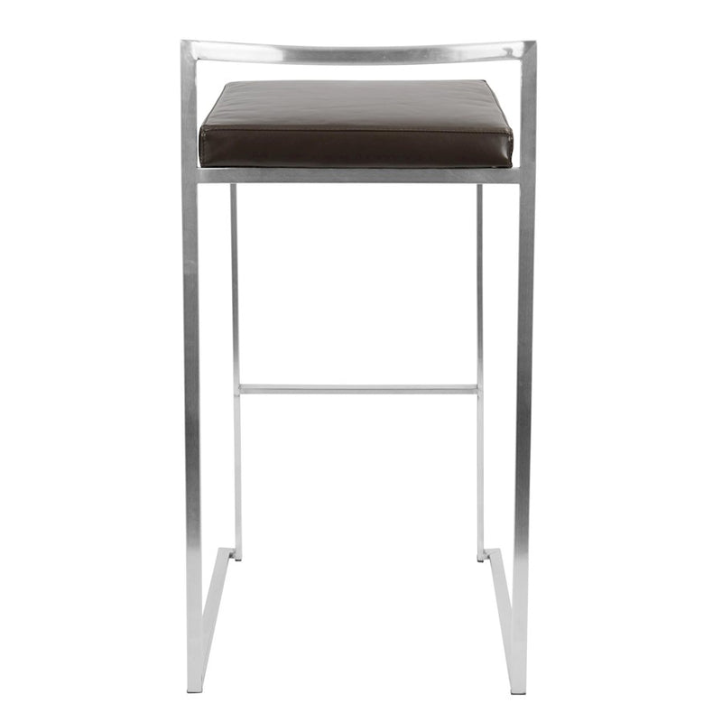 LumiSource Fuji 34in Barstool Set of 2 | Contemporary Brown Stainless Steel and PU Leather | Kitchen Island & Home Bar Seating | Model BS-FUJIBN2