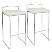 LumiSource Fuji 17.5in Bar Stool Set of 2 | Contemporary White PU Leather and Stainless Steel | Kitchen, Bar & Break Room Seating | Model BS-FUJIW2