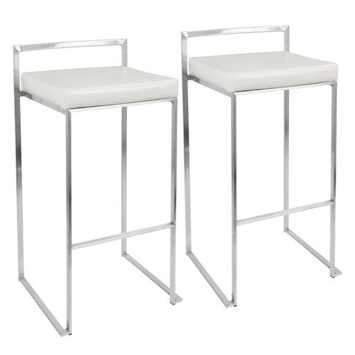 LumiSource Fuji 17.5in Bar Stool Set of 2 | Contemporary White PU Leather and Stainless Steel | Kitchen, Bar & Break Room Seating | Model BS-FUJIW2