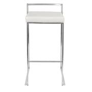 LumiSource Fuji 17.5in Bar Stool Set of 2 | Contemporary White PU Leather and Stainless Steel | Kitchen, Bar & Break Room Seating | Model BS-FUJIW2