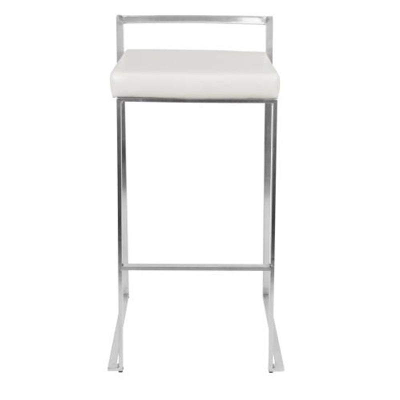 LumiSource Fuji 17.5in Bar Stool Set of 2 | Contemporary White PU Leather and Stainless Steel | Kitchen, Bar & Break Room Seating | Model BS-FUJIW2