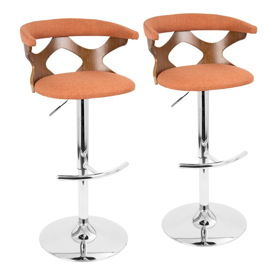 LumiSource Gardenia Adj Barstool, Set/2, CH/WAL/Orange - BS-GARD2-SWVRTWLO2