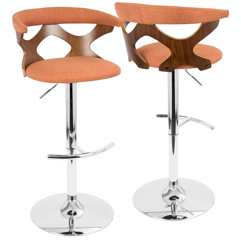 LumiSource Gardenia Adj Barstool, Set/2, CH/WAL/Orange