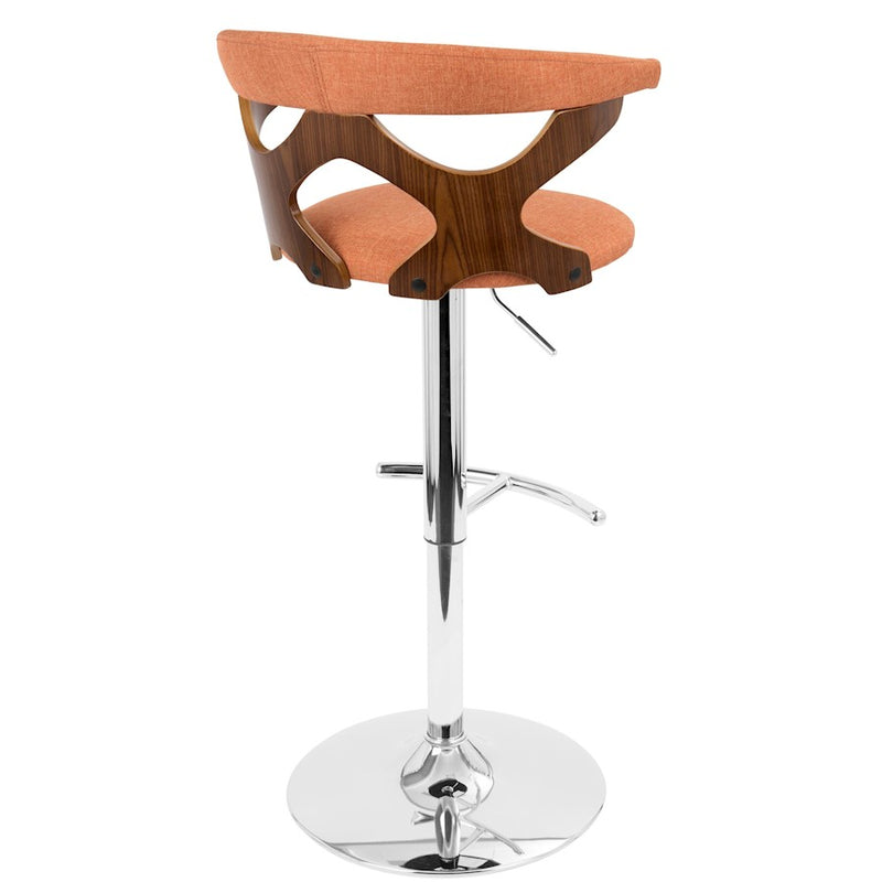 LumiSource Gardenia Adj Barstool, Set/2, CH/WAL/Orange