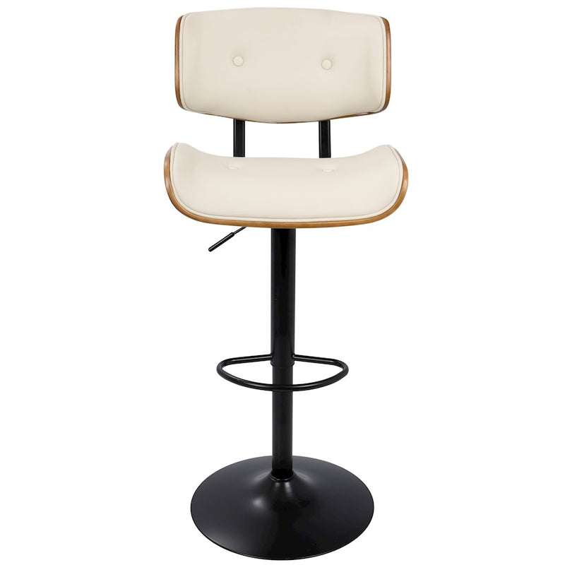 LumiSource Lombardi 21in Adjustable Bar Stool | Mid-Century Walnut and Cream PU Leather with Metal Base | Kitchen Island | Model BS-JY-LMBWL-CR