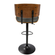 LumiSource Lombardi 21in Adjustable Bar Stool | Mid-Century Walnut and Grey PU Leather with Metal Base | Kitchen Island & Home | Model BS-JY-LMBWL-GY
