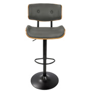 LumiSource Lombardi 21in Adjustable Bar Stool | Mid-Century Walnut and Grey PU Leather with Metal Base | Kitchen Island & Home | Model BS-JY-LMBWL-GY