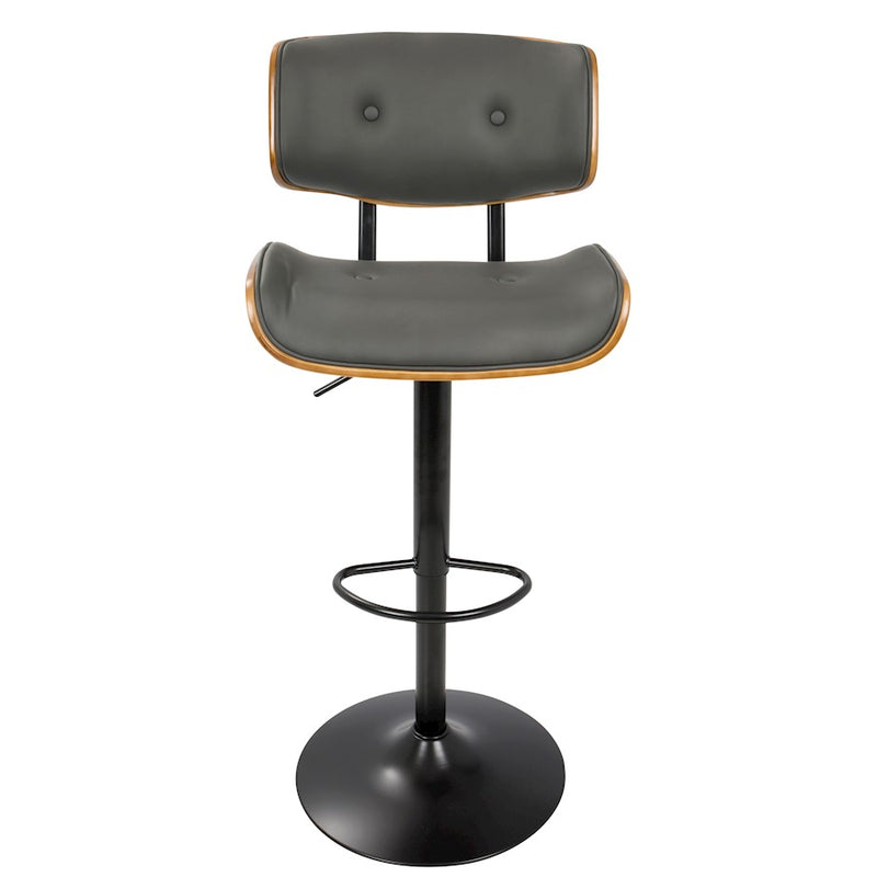 LumiSource Lombardi 21in Adjustable Bar Stool | Mid-Century Walnut and Grey PU Leather with Metal Base | Kitchen Island & Home | Model BS-JY-LMBWL-GY