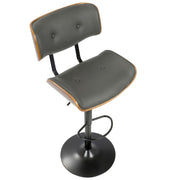 LumiSource Lombardi 21in Adjustable Bar Stool | Mid-Century Walnut and Grey PU Leather with Metal Base | Kitchen Island & Home | Model BS-JY-LMBWL-GY