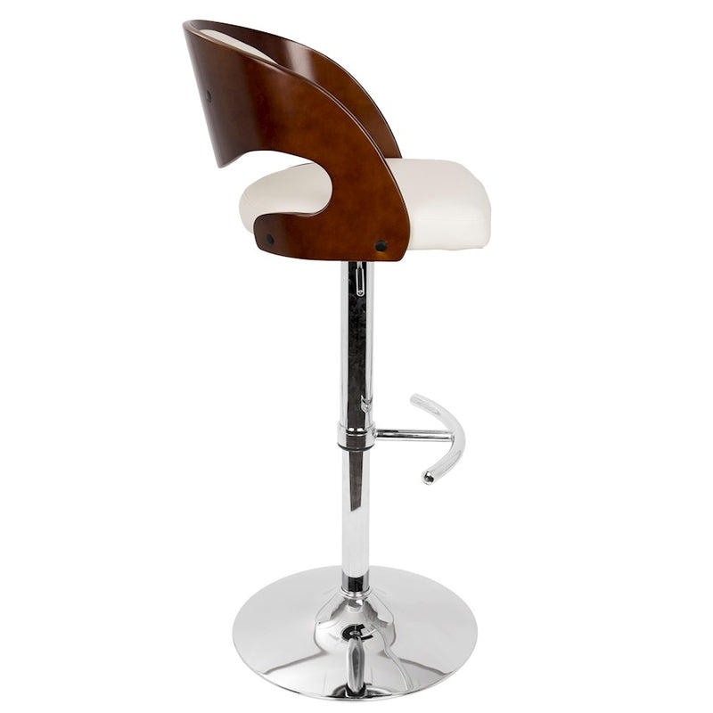 LumiSource Pino 19in Adjustable Bar Stool | Mid-Century Cherry and White PU Leather with Bent Wood | Kitchen Island & Home Bar | Model BS-JY-PNCH-W