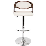LumiSource Pino 19in Adjustable Bar Stool | Mid-Century Cherry and White PU Leather with Bent Wood | Kitchen Island & Home Bar | Model BS-JY-PNCH-W