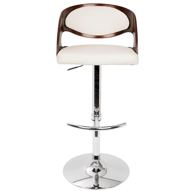 LumiSource Pino 19in Adjustable Bar Stool | Mid-Century Cherry and White PU Leather with Bent Wood | Kitchen Island & Home Bar | Model BS-JY-PNCH-W