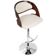 LumiSource Pino 19in Adjustable Bar Stool | Mid-Century Cherry and White PU Leather with Bent Wood | Kitchen Island & Home Bar | Model BS-JY-PNCH-W