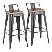LumiSource Oregon Low Back Barstool Set of 2 | Industrial Black Metal & Bamboo | Kitchen & Bar Seating | 18 x 17.5 x 35 in | Model BS-LBORBK2